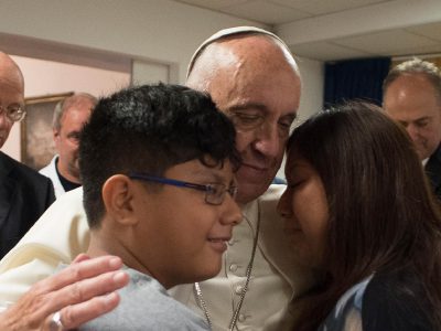 Pope Francis visits patients at the Villa Speranza hospice, which is connected to Gemelli Hospital, in Rome Sept. 16. The visit was part of the pope's series of Friday works of mercy during the Holy Year. (CNS photo/L'Osservatore Romano, handout) See POPE-MERCY-FRIDAY-LIFE Sept. 16, 2016.